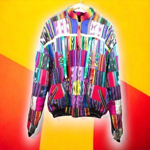 Vintage 90's Handmade Guatemalan Colorful Tribal Patchwork Jacket Size XL